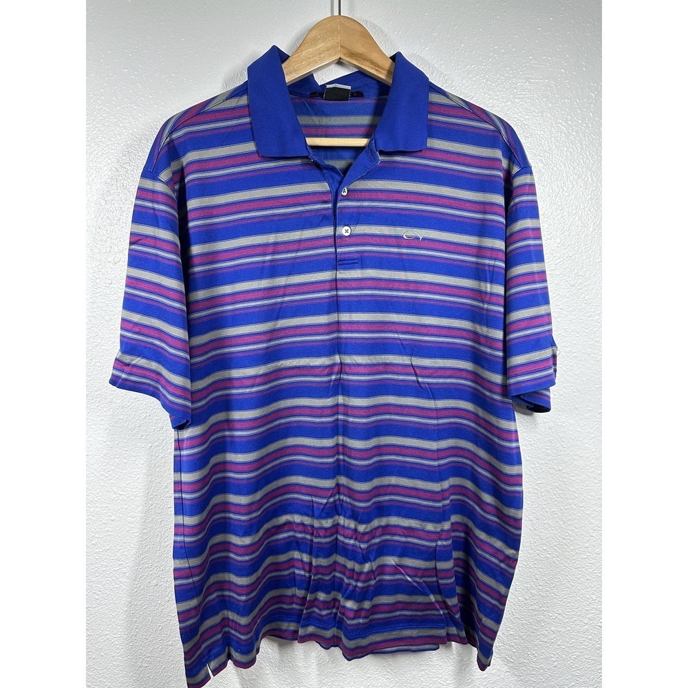 Tiger Woods Collection Polo‎ Shirt Mens Large Striped Dri-Fit Golf Performance